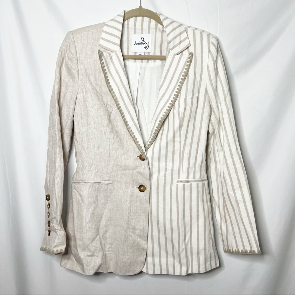 Sam Edelman Linen Blend Colorblock Striped Women's Blazer